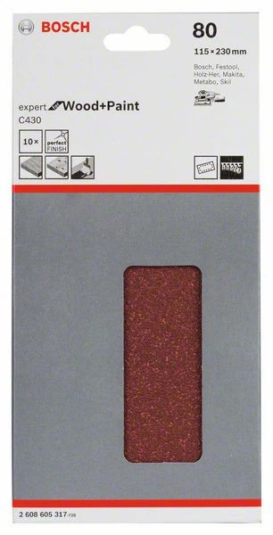 2608605317 - Foglio abrasivo C430, confezione da 10 pz. 115mm x 230 mm, P80 , EXPERT for LEGNO+VERNICE